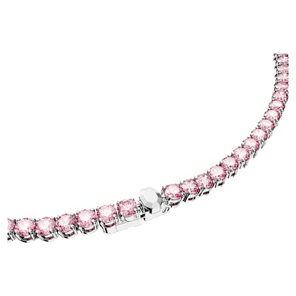 Matrix Tennis necklace, Round cut, Pink, Rhodium plated - Swarovski, 5681800