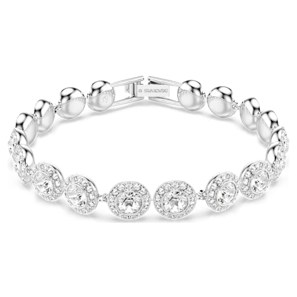 Una Tennis bracelet, Round cut, White, Rhodium plated - Swarovski, 5682279