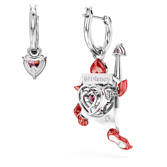 Alice in Wonderland Drop-Ohrhänger, Asymmetrisches Design, Spielkarte, Rot, Rhodiniert - Swarovski, 5682810