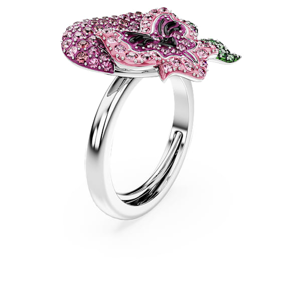 Alice in Wonderland cocktail ring, Flower, Multicoloured, Rhodium plated - Swarovski, 5682817