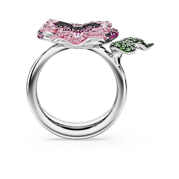 Alice in Wonderland cocktail ring, Flower, Multicoloured, Rhodium plated - Swarovski, 5682817