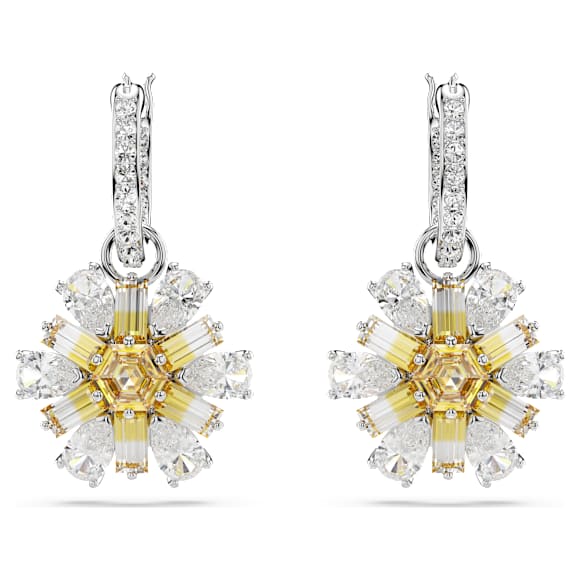Brincos compridos Idyllia, Flor, Amarelo, Lacado a ródio - Swarovski, 5683243