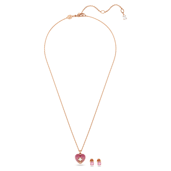 Idyllia set, Heart, Pink, 18K rose gold finish - Swarovski, 5683574
