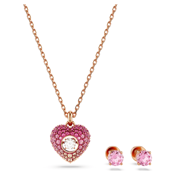 Idyllia set, Heart, Pink, 18K rose gold finish - Swarovski, 5683574