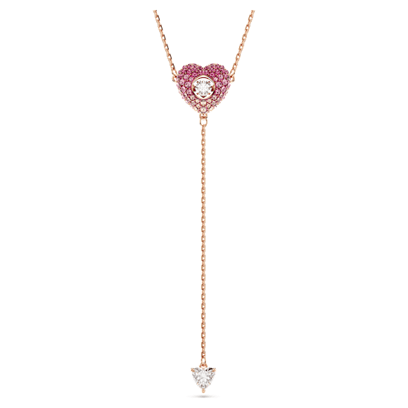 Hyperbola Y 型链坠, 心形, 粉红色, 镀玫瑰金色调 - Swarovski, 5683575