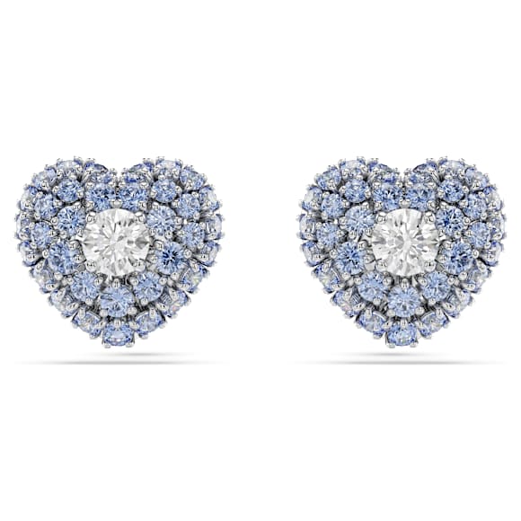 Brincos stud Idyllia, Coração, Azul, Lacado a ródio - Swarovski, 5683576