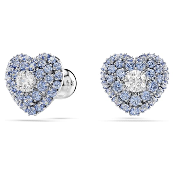 Brincos stud Idyllia, Coração, Azul, Lacado a ródio - Swarovski, 5683576