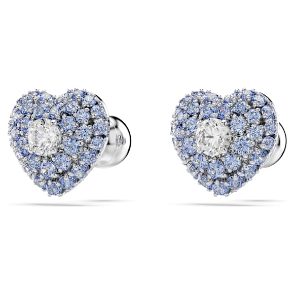 Brincos stud Idyllia, Coração, Azul, Lacado a ródio - Swarovski, 5683576