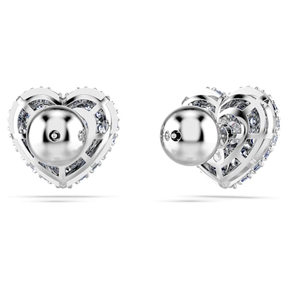 Brincos stud Idyllia, Coração, Azul, Lacado a ródio - Swarovski, 5683576