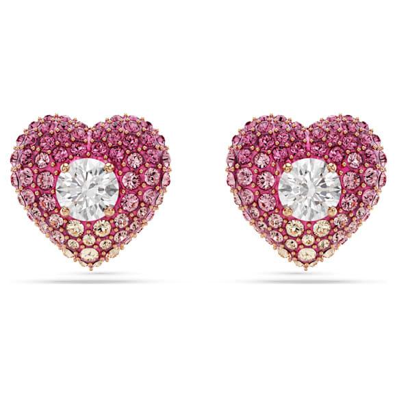 Idyllia stud earrings, Heart, Pink, 18K rose gold finish - Swarovski, 5683583