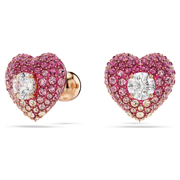 Idyllia stud earrings, Heart, Pink, 18K rose gold finish - Swarovski, 5683583
