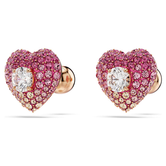 Idyllia stud earrings, Heart, Pink, 18K rose gold finish - Swarovski, 5683583