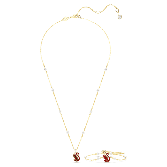Swan 套裝, 水晶珍珠, 天鵝, 紅色, 鍍金（金色飾面） - Swarovski, 5683933