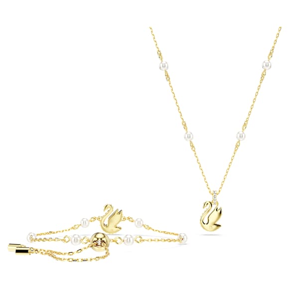 Swan 套裝, 水晶珍珠, 天鵝, 紅色, 鍍金（金色飾面） - Swarovski, 5683933