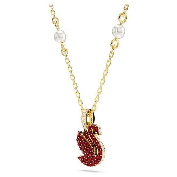 Swan 套装, 仿水晶珍珠, 天鹅, 红色, 金色饰面 - Swarovski, 5683933