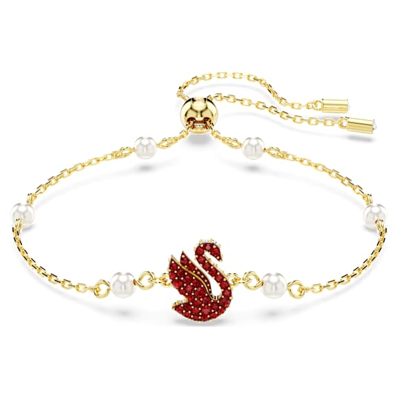 Swan 套裝, 水晶珍珠, 天鵝, 紅色, 18K 金飾面 - Swarovski, 5683933