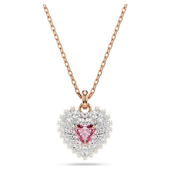 Hyperbola 链坠, 仿水晶珍珠, 心形, 粉红色, 镀玫瑰金色调 - Swarovski, 5683936