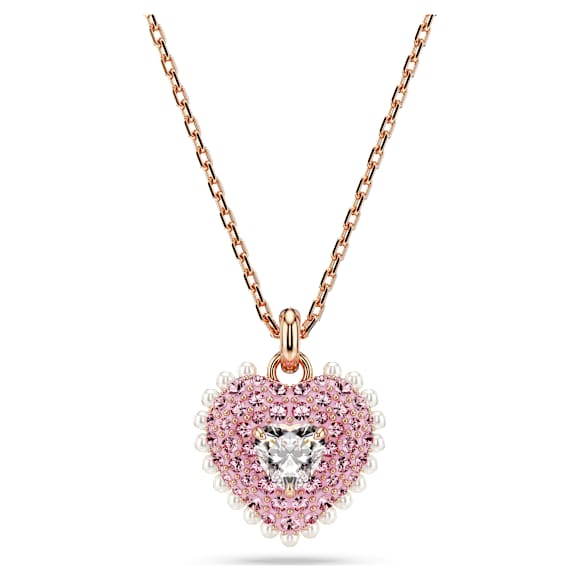 Hyperbola 链坠, 仿水晶珍珠, 心形, 粉红色, 镀玫瑰金色调 - Swarovski, 5683936