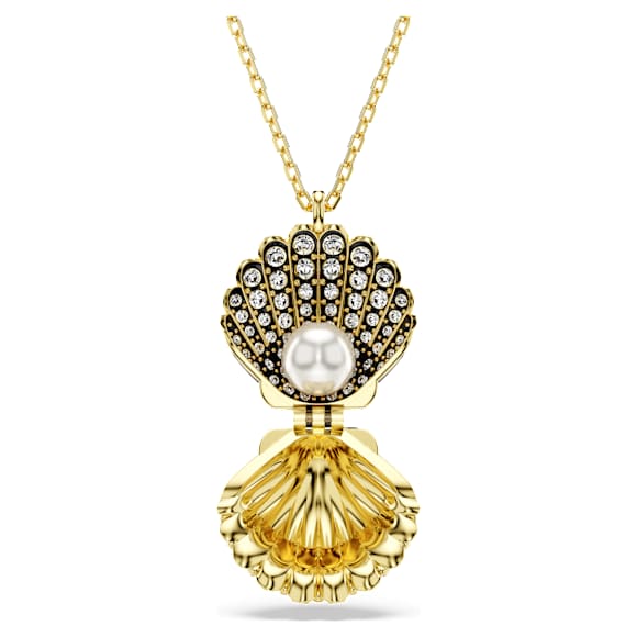 Pandantiv Idyllia, Perlă de cristal, Scoică, Alb, Finisaj din aur de 18k - Swarovski, 5683966