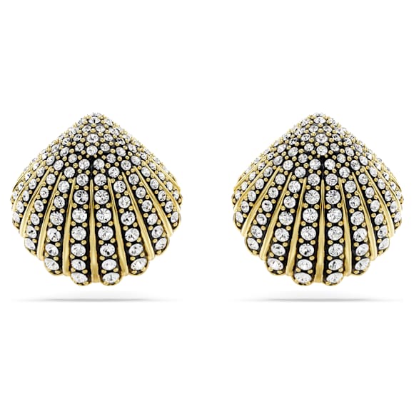 Idyllia 스터드 이어링, 조개, 화이트, 골드 톤 플래팅 - Swarovski, 5683970