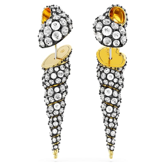 Idyllia Drop-Ohrhänger, Asymmetrisches Design, Rundschliff, Muschel, Weiß, Metallmix - Swarovski, 5684082