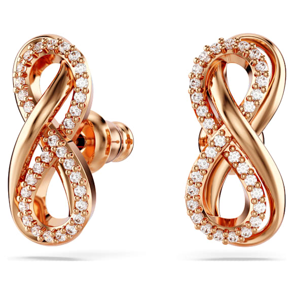 Brincos stud Hyperbola, Infinity, Branco, Acabamento em ouro rosa de 18 quilates - Swarovski, 5684085