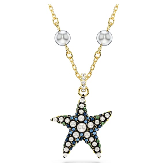 Pandantiv Idyllia, Perle de cristal, Stea de mare, Multicolor, Placat cu auriu - Swarovski, 5684116