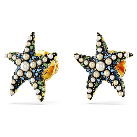 Idyllia stud earrings, Crystal pearl, Starfish, Small, Multicolored, Gold-tone plated - Swarovski, 5684162