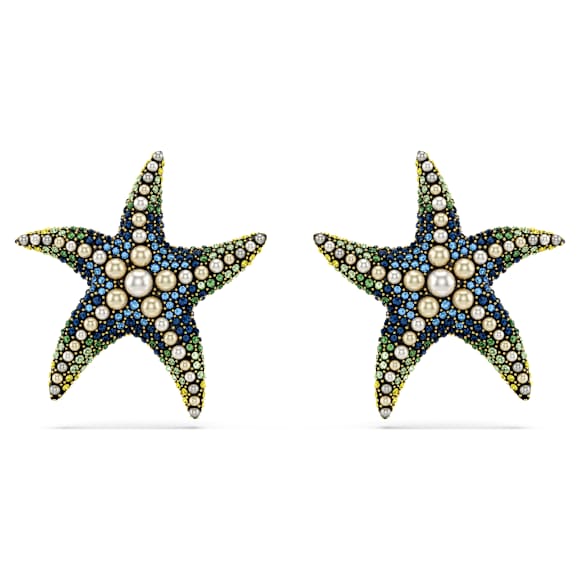 Idyllia stud earrings, Crystal pearl, Starfish, Large, Multicolored, Gold-tone plated - Swarovski, 5684165