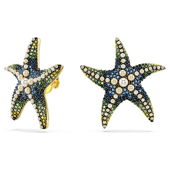Idyllia stud earrings, Crystal pearl, Starfish, Large, Multicolored, Gold-tone plated - Swarovski, 5684165