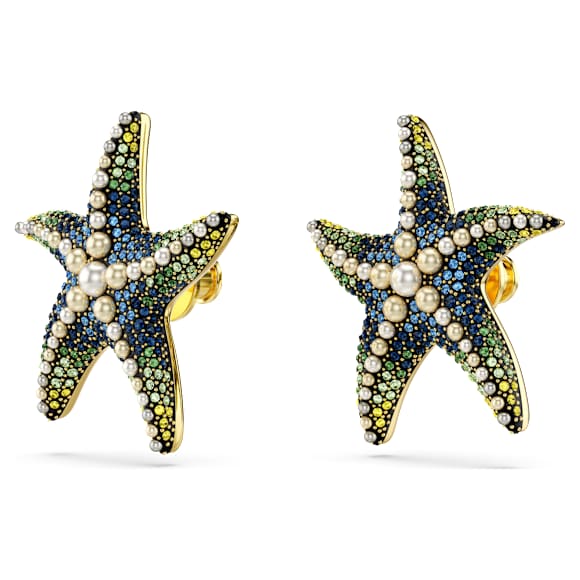 Idyllia stud earrings, Crystal pearl, Starfish, Large, Multicolored, Gold-tone plated - Swarovski, 5684165