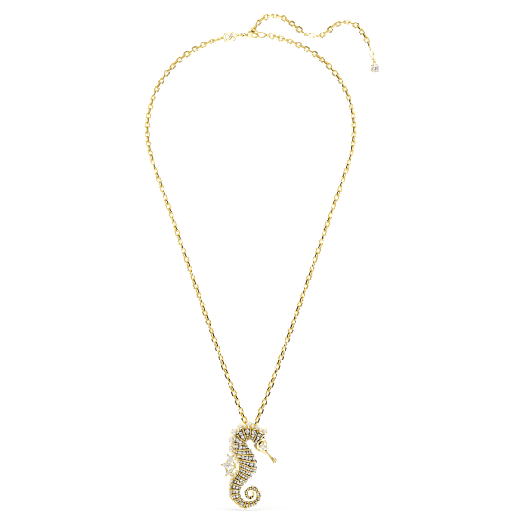 Idyllia pendant, Crystal pearls, Seahorse, Pink, Rose lacquered - Swarovski, 5684233