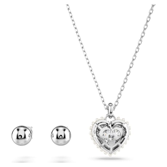 Conjunto Idyllia, Crystal Pearl, Coração, Branco, Lacado a ródio - Swarovski, 5684383