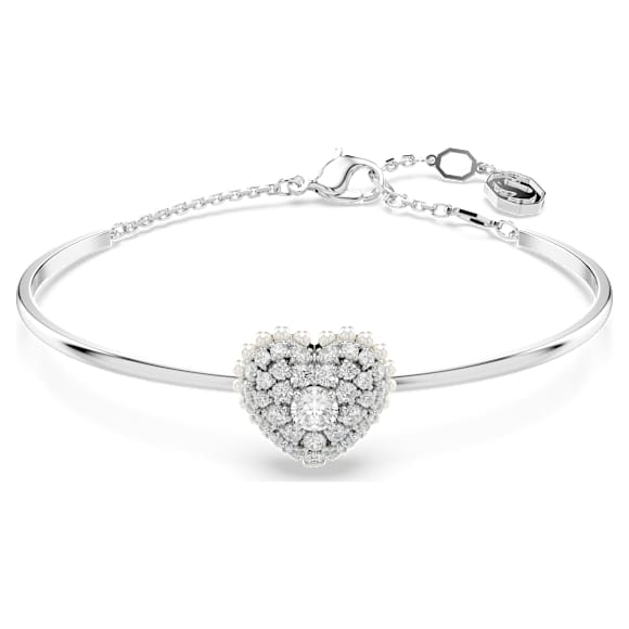 Hyperbola 手鐲, 心形, 白色, 鍍白金色 - Swarovski, 5684385