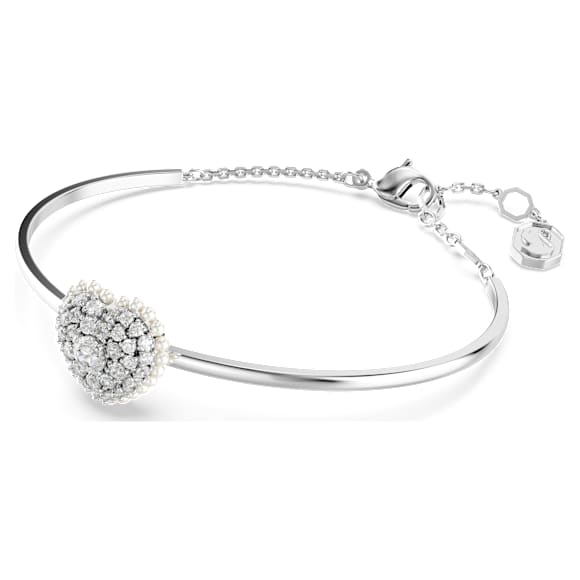 Idyllia Armreif, Herz, Weiß, Rhodiniert - Swarovski, 5684385
