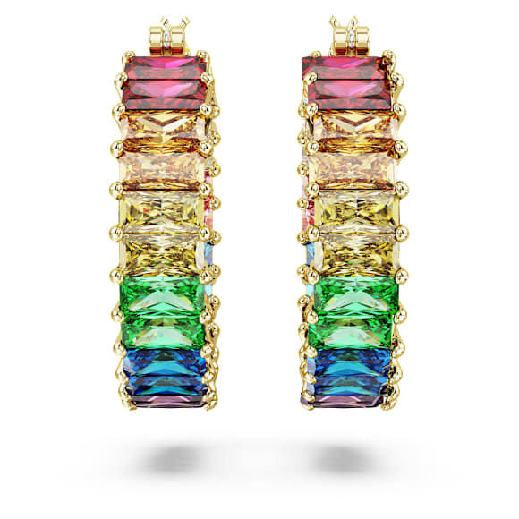 Anneaux d'oreilles Matrix, Taille baguette, Multicolores, Placage de ton or - Swarovski, 5685698