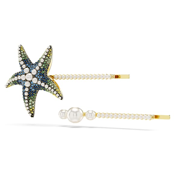 Idyllia 헤어핀, 세트(2), 크리스털 펄, 불가사리, 멀티컬러, 골드 톤 플래팅 - Swarovski, 5686438