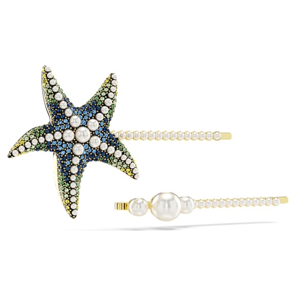 Idyllia hair pin, Set (2), Crystal pearls, Starfish, Multicolored