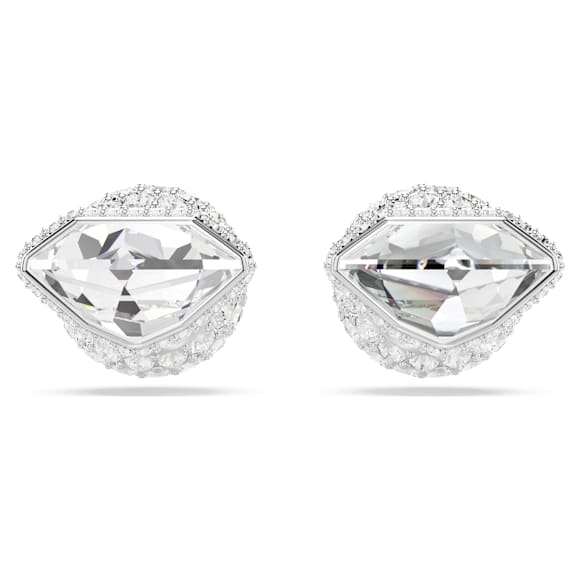 Lucent stud earrings, Pavé, Ball, White, Rhodium plated - Swarovski, 5686483