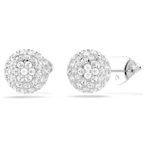 Lucent stud earrings, Pavé, Ball, White, Rhodium plated - Swarovski, 5686483