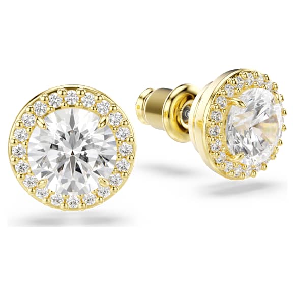 Una Angelic ต่างหูเม็ดเดี่ยว, เจียระไนทรงกลม, โทนสีทอง, ตกแต่งผิวด้วยทองคำ 18K - Swarovski, 5686637