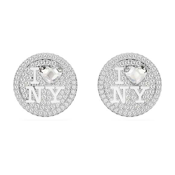 Pendientes de botón I LOVE NY, Blancos, Baño de rodio - Swarovski, 5687032