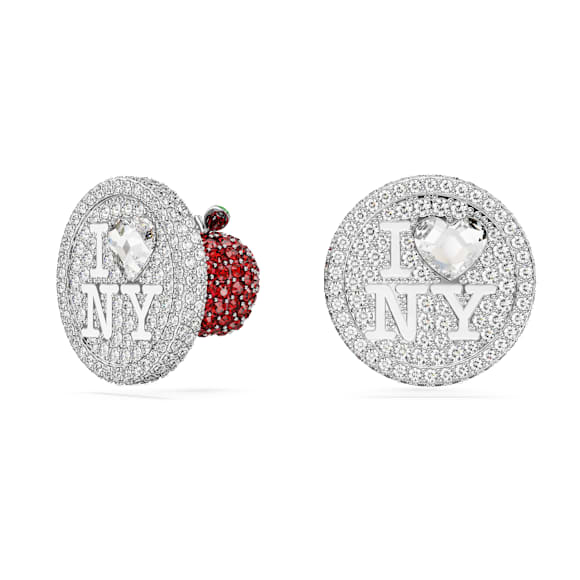 Pendientes de botón I LOVE NY, Blancos, Baño de rodio - Swarovski, 5687032