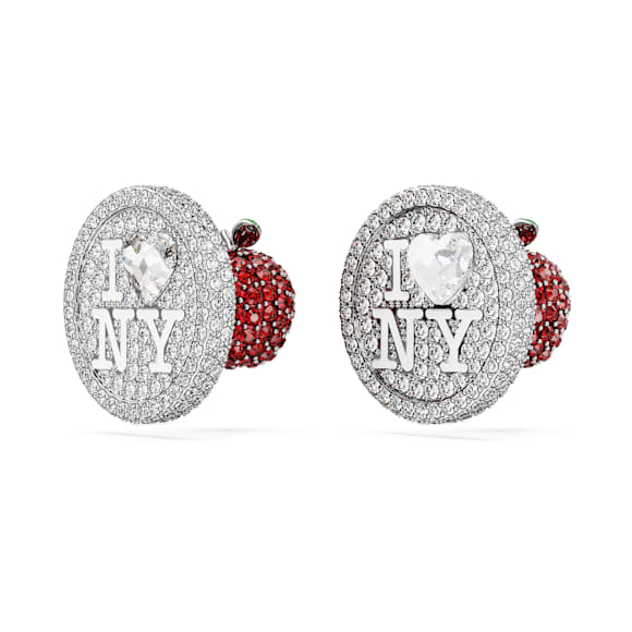 Pendientes de botón I LOVE NY, Blancos, Baño de rodio - Swarovski, 5687032