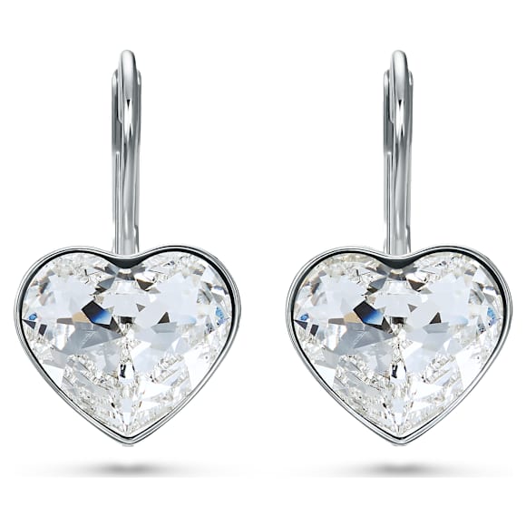 Bella drop earrings, Heart, White, Rhodium plated - Swarovski, 5687414
