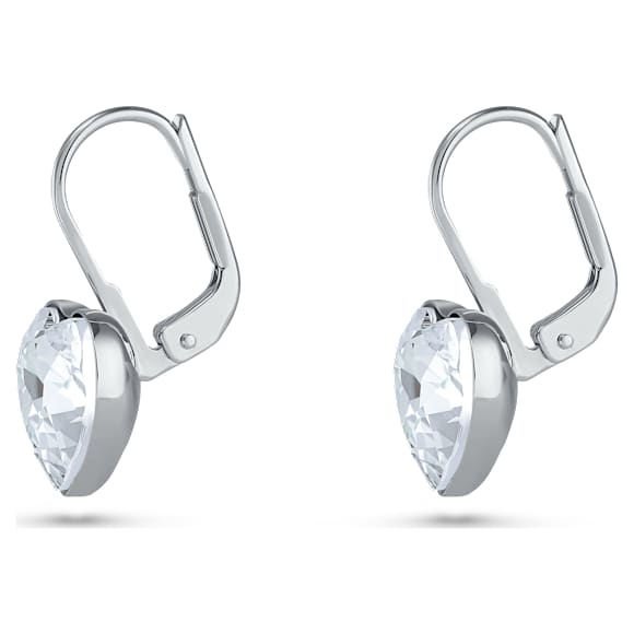 Bella drop earrings, Heart, White, Rhodium plated - Swarovski, 5687414