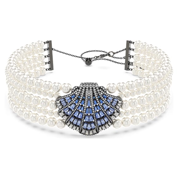 Idyllia choker, Crystal pearl, Shell, Blue, Ruthenium plated - Swarovski, 5688233