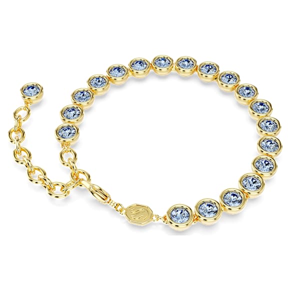 Imber Tennis 手鏈, 圓形切割, 藍色, 鍍金（金色飾面） - Swarovski, 5688419