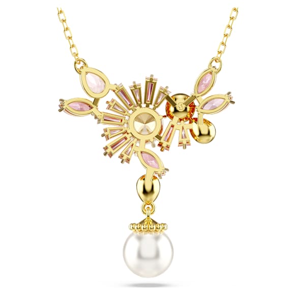 Pandantiv Gema, Tăieturi mixte, Perlă de cristal, Floare, Roz, Placat cu auriu - Swarovski, 5688490