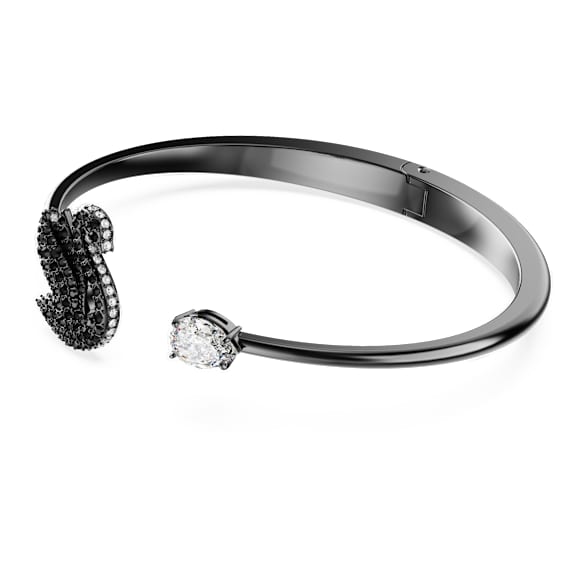Swan bangle, Swan, Black, Ruthenium plated - Swarovski, 5688744